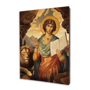 Handmade Saint Daniel Icon: Gilded Religious Wood Art