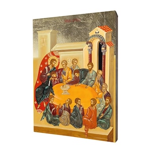 Icon of The Last Supper - a religious gift, handmade religious wood icon, gilded, beautiful gift, 5 sizes to choose.