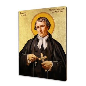 Ícone de São Luís Maria Grignion de Montfort - um presente religioso, ícone religioso de madeira feito à mão, dourado, lindo presente, 5 tamanhos para escolher.