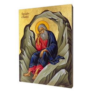 St. Elijah Icon - a religious gift, handmade religious wood icon, gilded, beautiful gift, 5 sizes to choose.
