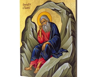Handmade St. Elijah Icon: Gilded Religious Wood Art