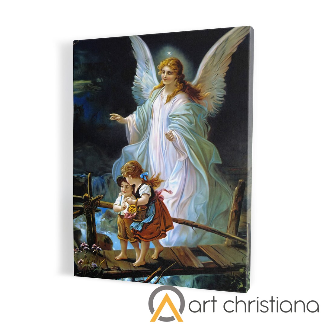 Guardian Angel Print on Canvas, Wall Art, Home Decor, Religious Print ...