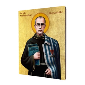 Saint Maximilian Maria Kolbe religious icon - a religious gift, handmade religious wood icon, gilded, beautiful gift, 5 sizes to choose.
