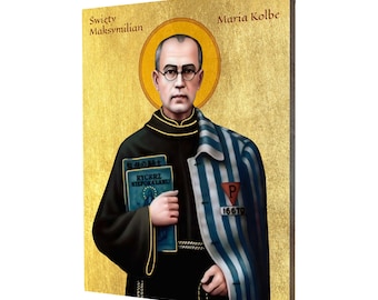 Saint Maximilian Maria Kolbe religious icon - a religious gift, handmade religious wood icon, gilded, beautiful gift, 5 sizes to choose.
