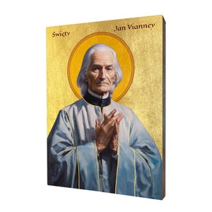 Saint John Vianney, Icon - a religious gift, handmade religious wood icon, gilded, beautiful gift, 5 sizes to choose.
