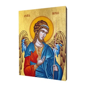 Ikona Archanioła Gabriela - prezent religijny, ręcznie wykonana ikona religijna z drewna, złocona, piękny prezent, dostępna w 5 rozmiarach.