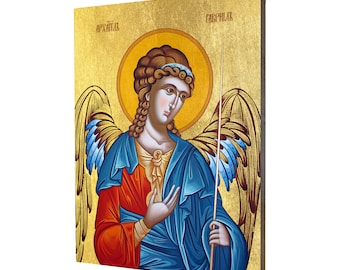 Icon of Archangel Gabriel - a religious gift, handmade religious wood icon, gilded, beautiful gift, 5 sizes to choose.