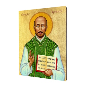 Ikona Świętego Ignacego Loyoli - prezent religijny, ręcznie wykonana ikona religijna z drewna, złocona, piękny prezent, dostępna w 5 rozmiarach.