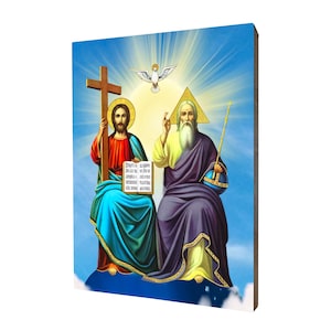 Icona con la Santissima Trinità - un dono religioso, icona in legno religioso fatto a mano, dorato, bellissimo regalo