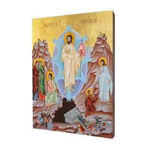Icon Christ is Risen - a religious gift, handmade religious wood icon, gilded, beautiful gift
