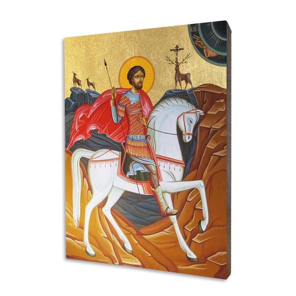 Icon of St. Eustace - a religious gift, handmade religious wood icon, gilded, beautiful gift, 5 sizes to choose.