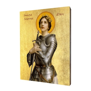 St. Joan d&#39;Arc, Virgin of Orléans - a religious gift, handmade religious wood icon, gilded, beautiful gift, 5 sizes to choose.