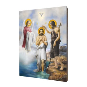 Icon of Christ&#39;s Baptism - a religious gift, handmade religious wood icon, gilded, beautiful gift