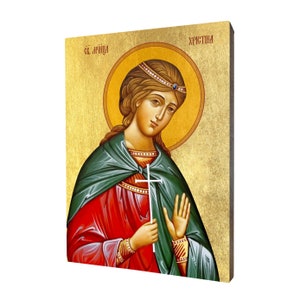 Ikona Świętej Krystyny - prezent religijny, ręcznie wykonana ikona religijna z drewna, złocona, piękny prezent, dostępna w 5 rozmiarach.