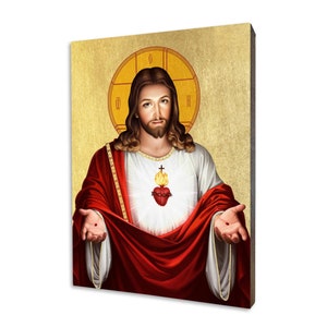 The Heart of Jesus icon - a religious gift, handmade religious wood icon, gilded, beautiful gift, 5 sizes to choose.