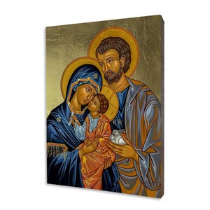 Unikalna ikona Świętej Rodziny - prezent religijny, ręcznie wykonana ikona religijna z drewna, złocona, piękny prezent, dostępna w 5 rozmiarach.