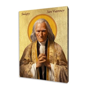 Saint Jean Vianney, Icône - un cadeau religieux, icône religieuse en bois faite à la main, dorée, beau cadeau, 5 tailles au choix.