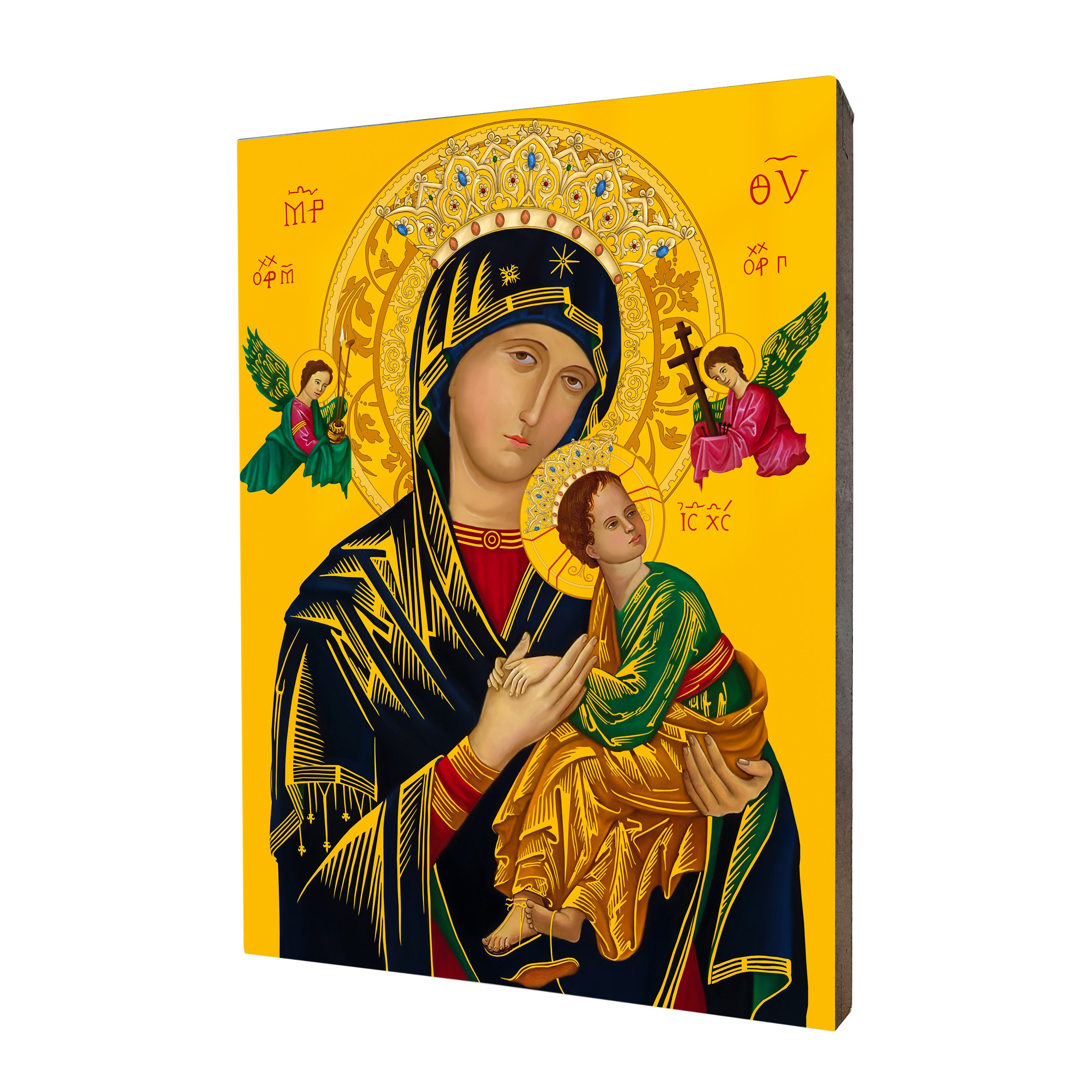 Our Lady of Perpetual Help, print on a linden board, religious home decor
