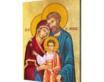 Ikona Świętej Rodziny - prezent religijny, ręcznie robiona ikona drewna religijnego, złocony, piękny prezent, 5 rozmiarów do wyboru.