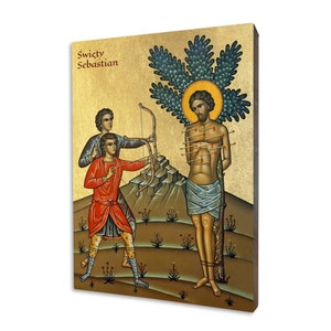 Saint Sebastian icon - a religious gift, handmade religious wood icon, gilded, beautiful gift, 5 sizes to choose.