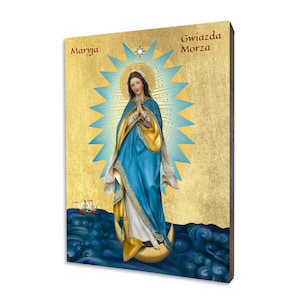 Nostra Signora Stella del Mare - icona Stella Maris - un regalo religioso, icona religiosa in legno fatta a mano, dorato, bellissimo regalo, 5 dimensioni a scelta.