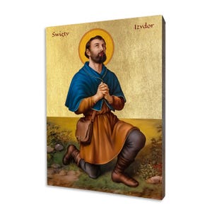 Icon of Saint Isidore - a religious gift, handmade religious wood icon, gilded, beautiful gift, 5 sizes to choose.