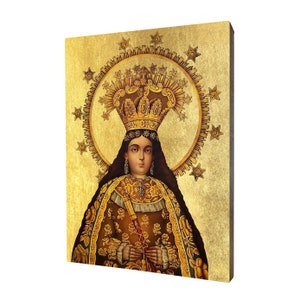 Ikona religijna Matki Bożej z Antipolo - prezent religijny, ręcznie wykonana ikona religijna z drewna, złocona, piękny prezent, dostępna w 5 rozmiarach.