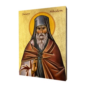Saint Nicodemus icon - a religious gift, handmade religious wood icon, gilded, beautiful gift, 5 sizes to choose.