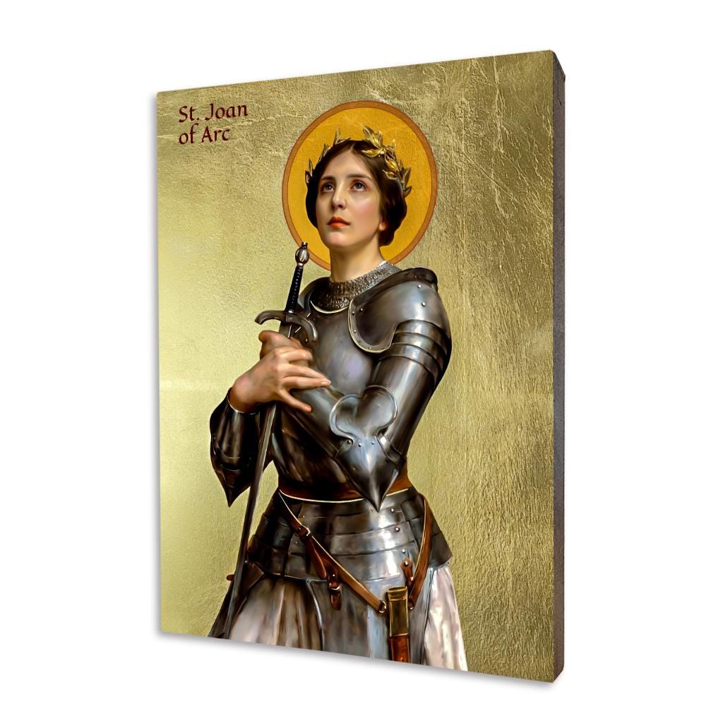 Handmade St. Joan of Arc Wood Icon: Gilded Religious Gift - Etsy