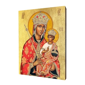 Our Lady of Galatia, religious icon - a religious gift, handmade religious wood icon, gilded, beautiful gift, 5 sizes to choose.