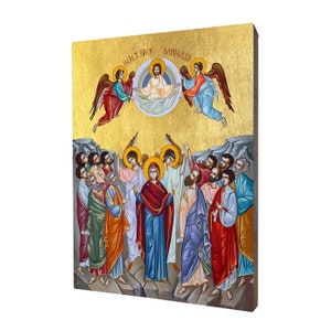 Icon of the ascension of Jesus Christ - a religious gift, handmade religious wood icon, gilded, beautiful gift