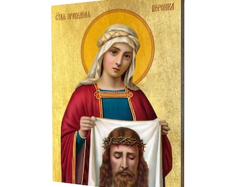 Icon of Saint Veronica - a religious gift, handmade religious wood icon, gilded, beautiful gift, 5 sizes to choose.