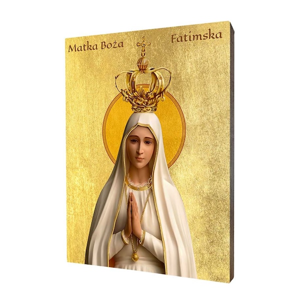 Icône religieuse de Notre-Dame de Fatima - un cadeau religieux, icône en bois religieux faite à la main, doré, beau cadeau, 5 tailles au choix.