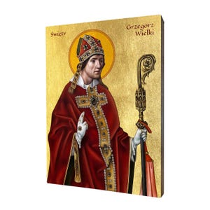 Icon of Saint Gregory the Great - a religious gift, handmade religious wood icon, gilded, beautiful gift, 5 sizes to choose.