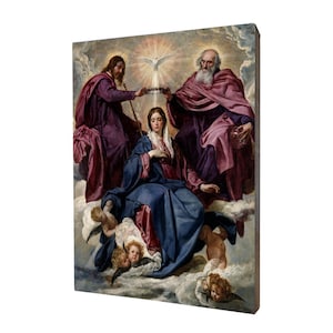 Coronation of the Mother of God painting, print on a linden board, religious home decor