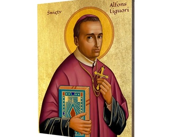 Saint Alphonsus Liguori - patron of confessors - a religious gift, handmade religious wood icon, gilded, beautiful gift, 5 sizes to choose.