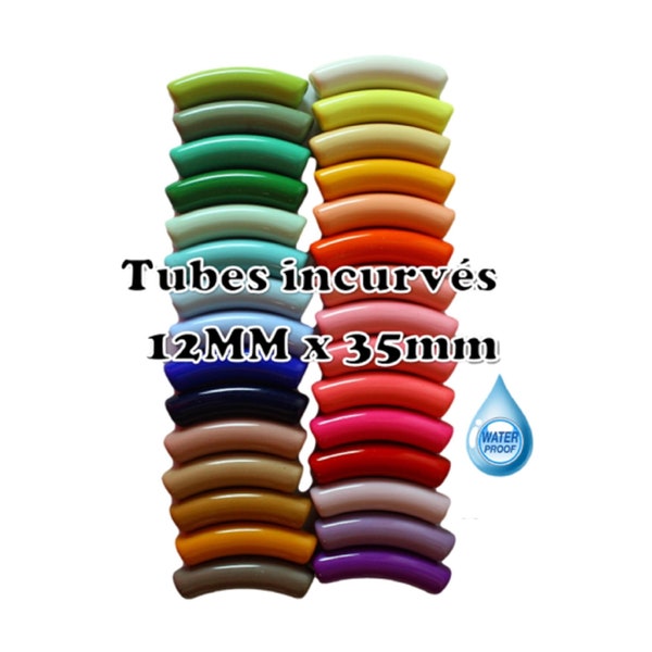 12MM- Perles tubes incurvés, en résine brillante haute qualité, tubes pour bracelets acrylique colorés, perles imperméables à l’eau, bambou