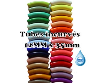 12MM- Perles tubes incurvés, en résine brillante haute qualité, tubes pour bracelets acrylique colorés, perles imperméables à l’eau, bambou