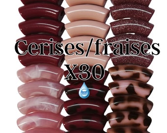 12MM- Lot de 30 perles tubes incurvés, en résine, pour bracelets acrylique, imperméable à l’eau, Camaieu Cerises fraises léopard, waterproof