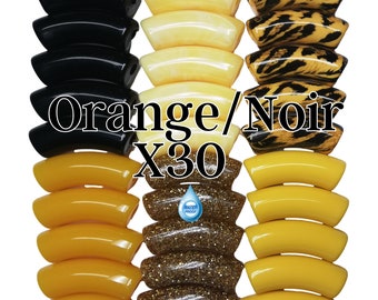 12MM- Lot de 30 perles tubes incurvés, résine, pour bracelets tubes acrylique, imperméable à l’eau, Halloween Orange noir léopard glitter