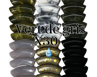 12MM- Lot de 30 perles tubes incurvés, en résine, pour bracelets tubes courbes acrylique, imperméable à l’eau, Camaieu vert de gris