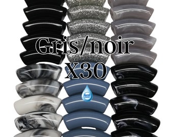 12MM- Lot de 30 perles tubes incurvés, en résine, pour bracelets acrylique, imperméable à l’eau, Camaieu Glitter/gris noir