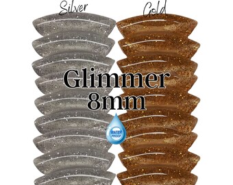 8MM- Perles tubes incurvés GLIMMER, en résine, pour bracelets acrylique, imperméable à l’eau, perles courbes argent doré pailleté brillant