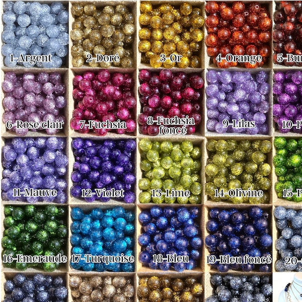 10MM- Boules polaris glitters en résine top qualité, perles rondes et régulières, boules à paillettes