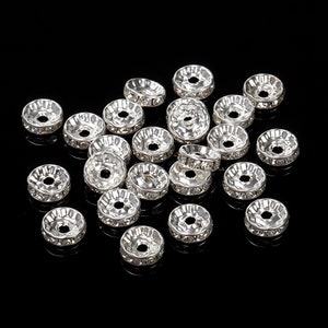 4MM ou 6MM Lot de 25 rondelles strass, intercalaires, séparateurs, dorées ou argent Argent x 25pcs