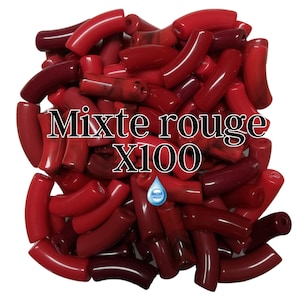12MM- Lot of 100 curved tube beads, resin, for acrylic bracelets, waterproof, mixed Red tone, wholesale tubes