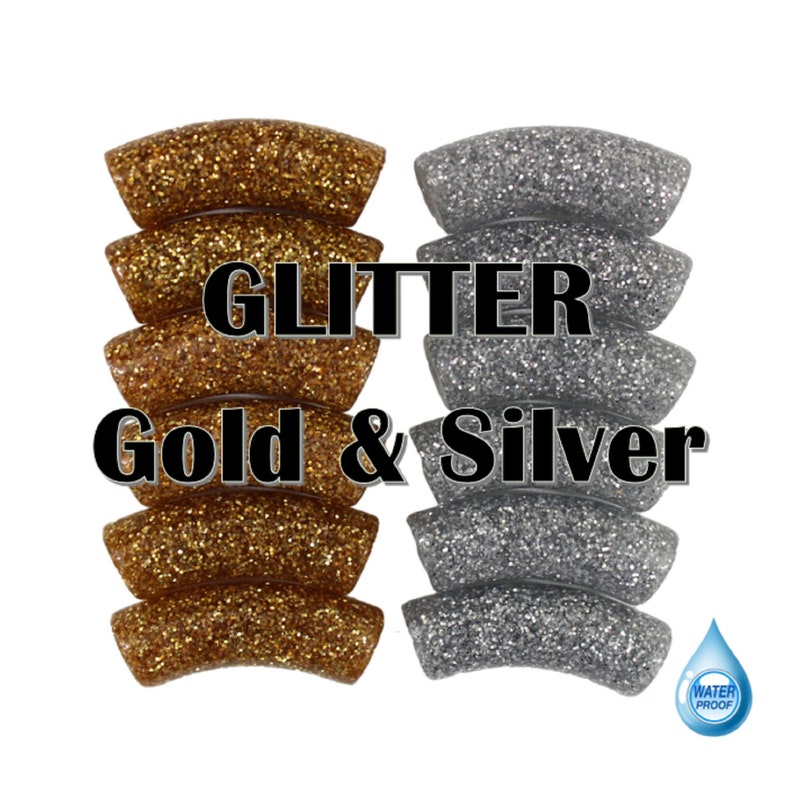 12MM Gold or silver GLITTER curved tube beads, in resin, for acrylic bracelets, waterproof image 1