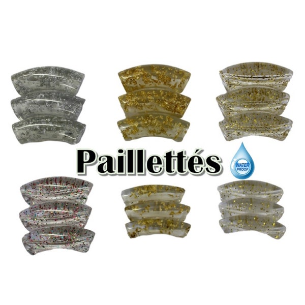 8MM/12MM- Perles tubes incurvés pailletés or, en résine, pour bracelets acrylique, imperméable à l’eau