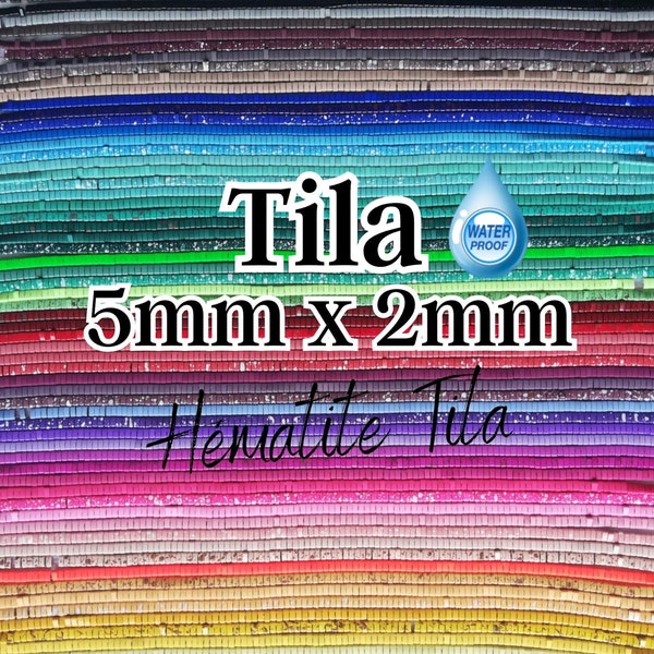 5MM x 2MM - Exclusive Collection of Half Tila Hematite Beads - 63 Colors to Choose from Waterproof