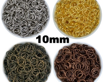 Set of 100 10mm open junction rings, 1mm thick, silver, gold, bronze, copper